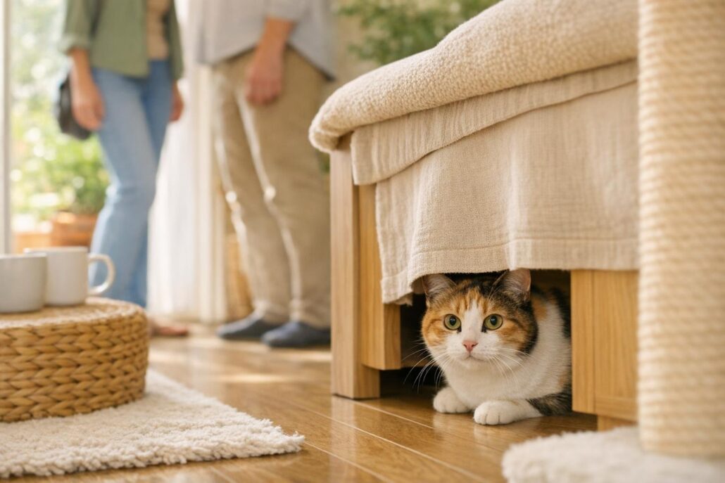 gato se esconde con visitas