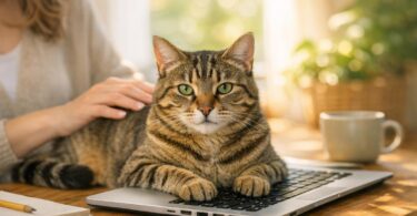 gato se sienta en el teclado