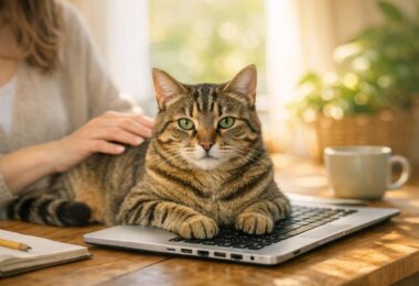 gato se sienta en el teclado