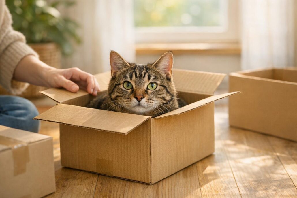 gatos y cajas de carton