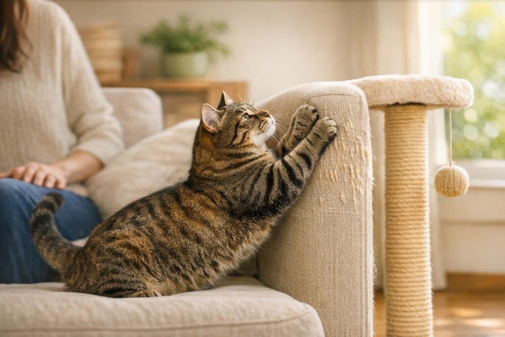 gato arana el sofa