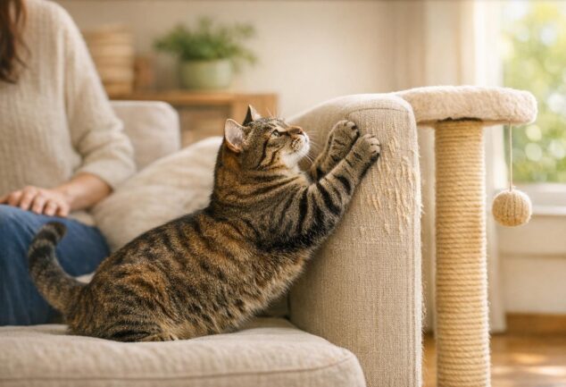 gato arana el sofa