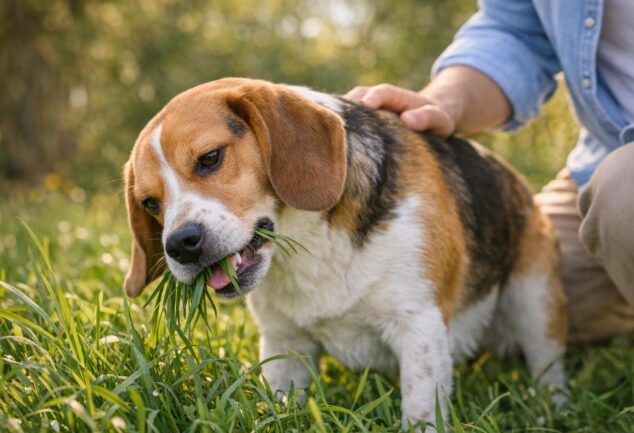 perro come hierba