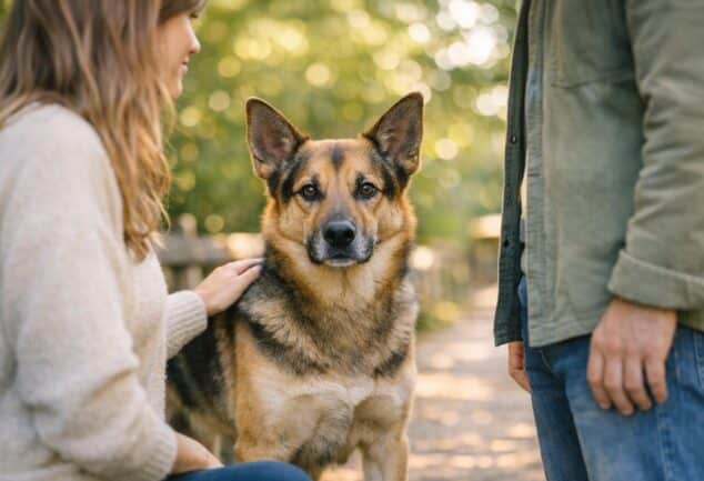 perro protector con su dueno