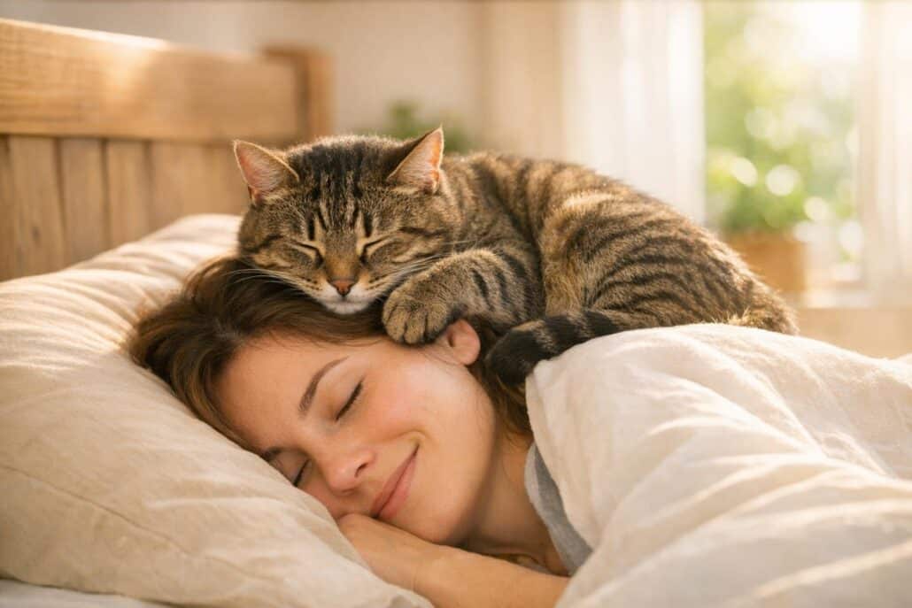 gato duerme en mi cabeza