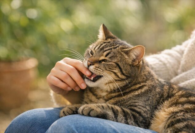 gato muerde al acariciarlo