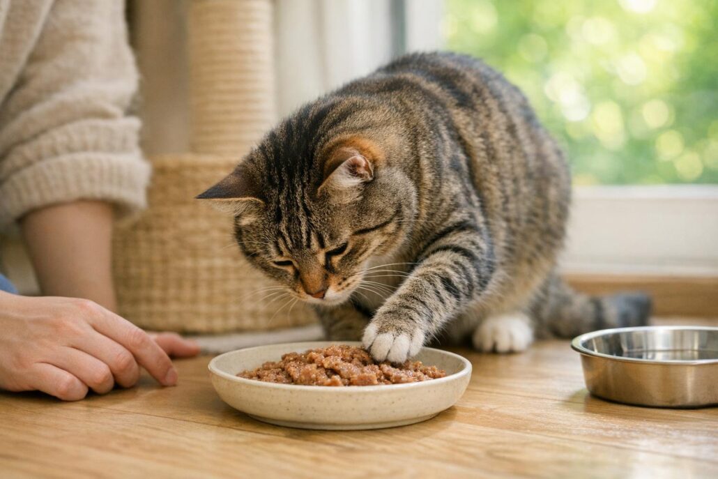 gato tapa la comida