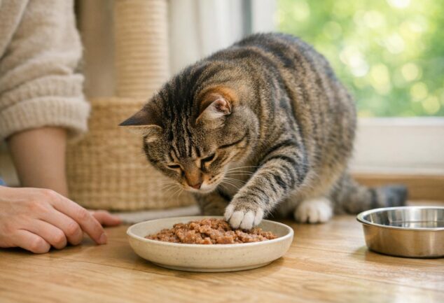 gato tapa la comida