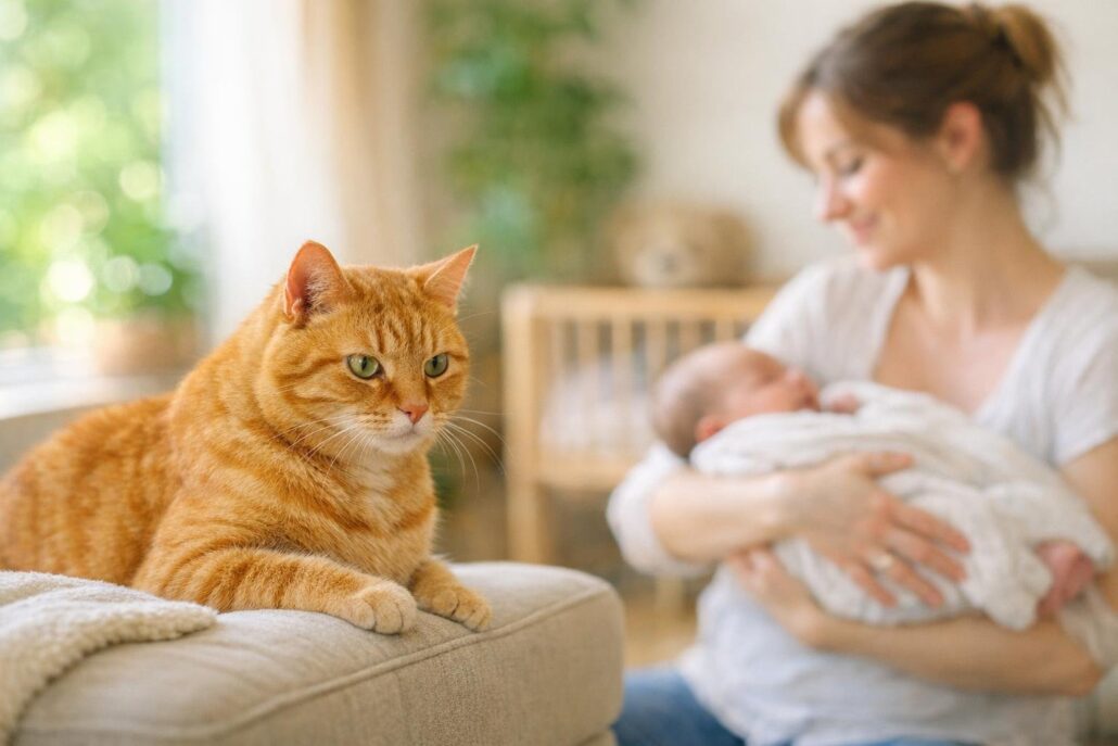 gato y bebe recien nacido