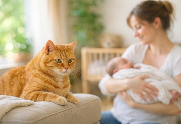 gato y bebe recien nacido
