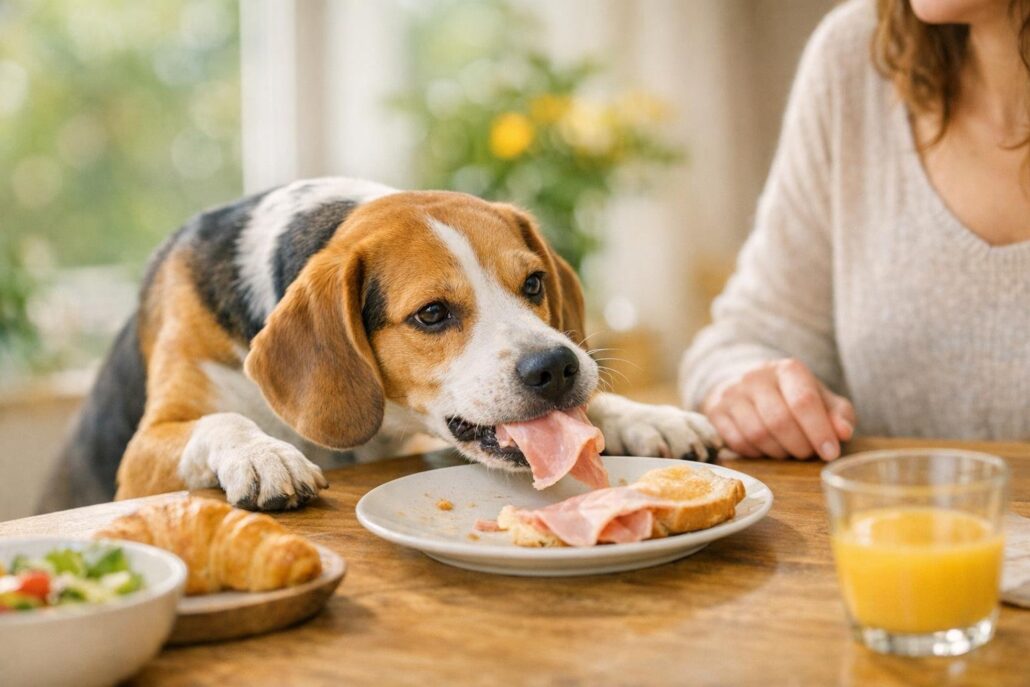 perro roba comida mesa