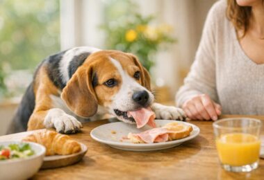 perro roba comida mesa